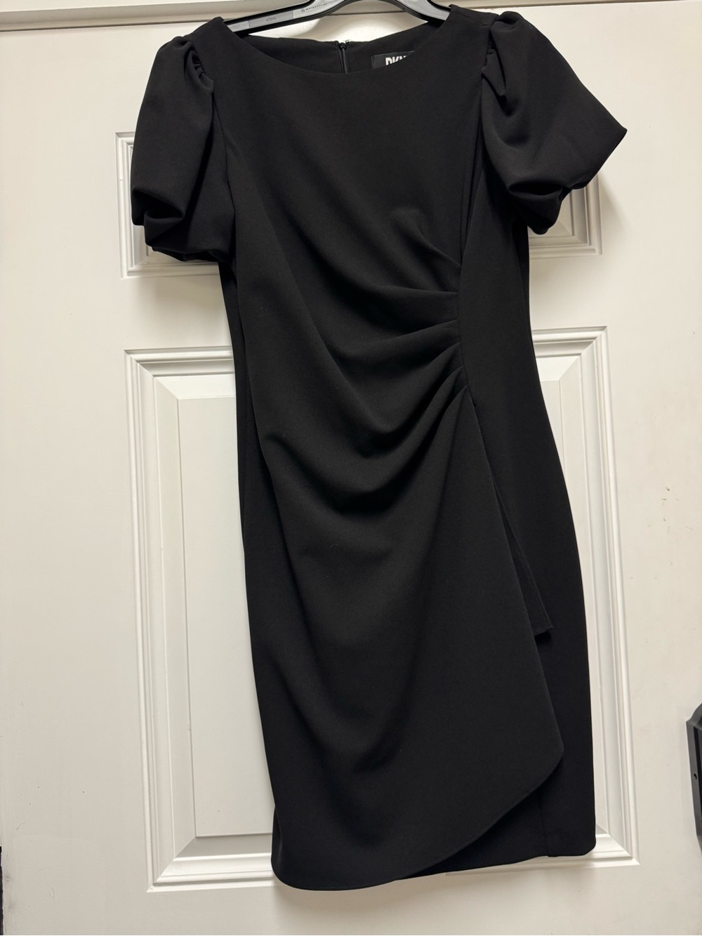 Dkny Black Draped Puff-Sleeve Mini Dress